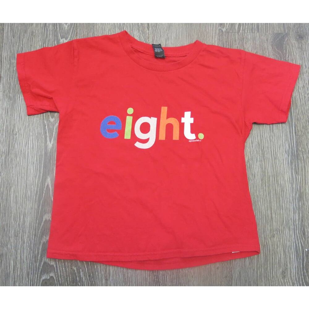 EIGHT 8th Birthday Kids Shirt Size XS Youth Cotton Short Sleeve Red 8 Years Old